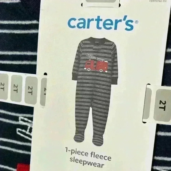 Carter's Baby/ Toddler Fleece Sleepwear Close Foot Size 2T Fire Truck Striped - Picture 2 of 4